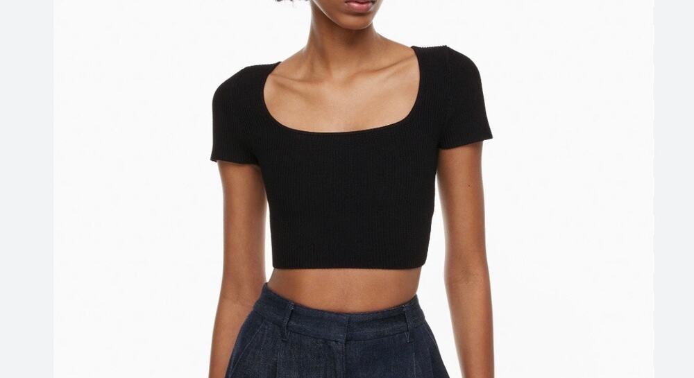 Aritzia Babaton Sculpt Knit Square Neck Crop Top Sz. S ribbed NWOT